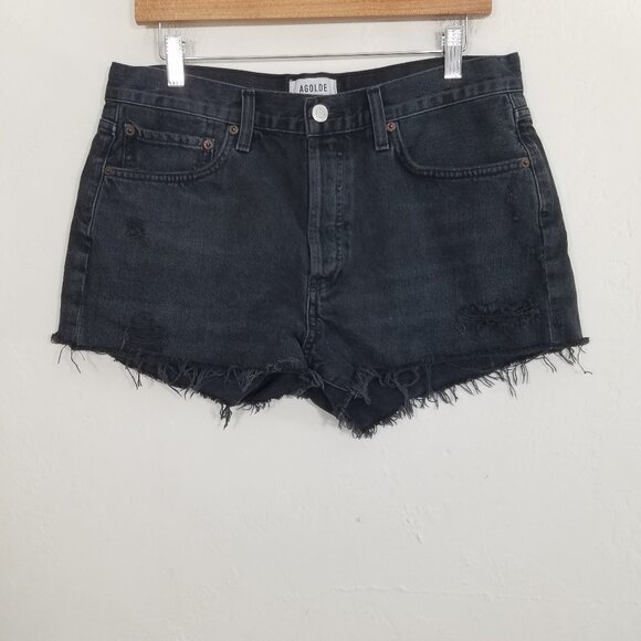 Agolde Buttong Fly Jean Shorts Black Size 29 - Picture 1 of 6